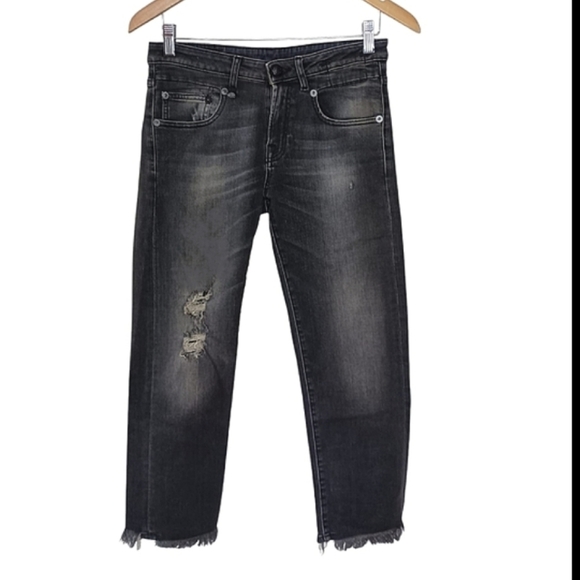 R13 Boy Straight Distressed Frayed Mid Rise Jeans in Black Wash Size 26 $398 - Picture 5 of 11